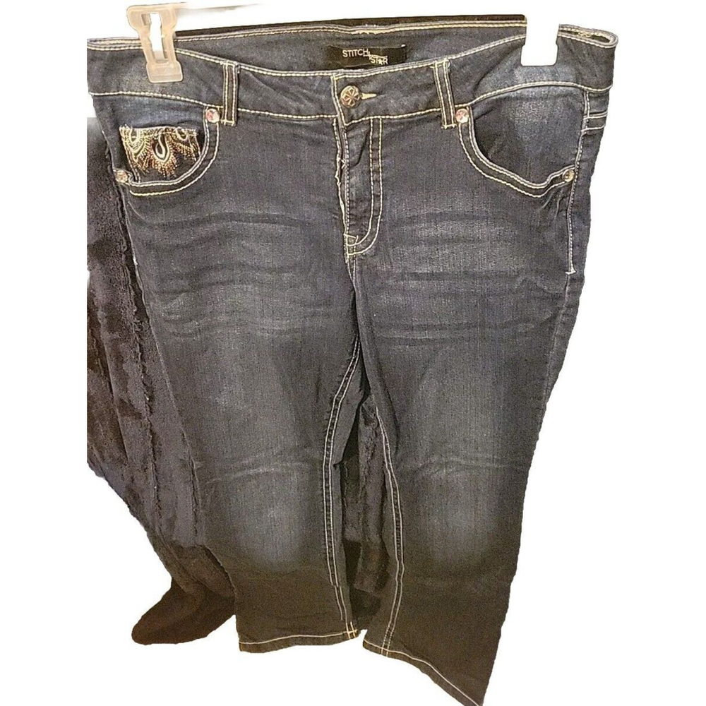 Stitch Star Stretch Sequin Boot cut Jeans Size 16W READ DESCRIPTION
